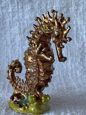 Sea Horse with Baby Trinket Box. Hand Made with Swarovski Crystals & Enamel
