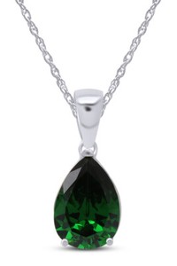 Authentic Teardrop Pendant Necklace Pear Shape Cut Forest Green Simulated Helenite Silver