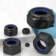 Black 304 Stainless Steel Hex Nylon Insert Lock Nuts M2 M2.5 M3 M4 M10 M12 M20