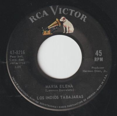 Los Indios Tabajaras. Maria Elena & Jungle Dream. 1963 RCA Victor 45rpm VG