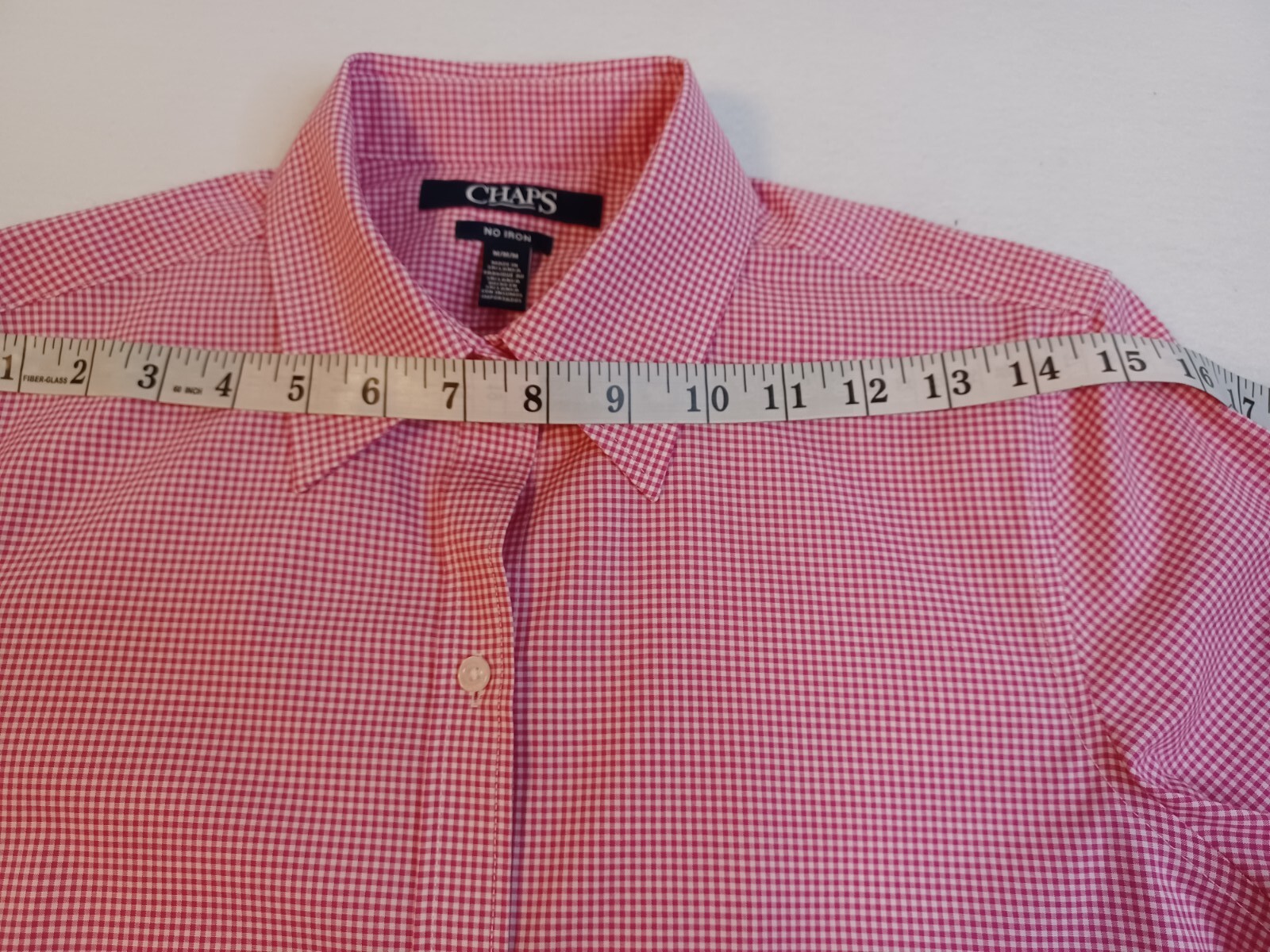 CHAPS NoIron Women's Medium Collar Button Down Top Shirt Pink White