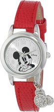 Disney Women's MK1042 Mickey Mouse Watch with Red Leather Band New with Box