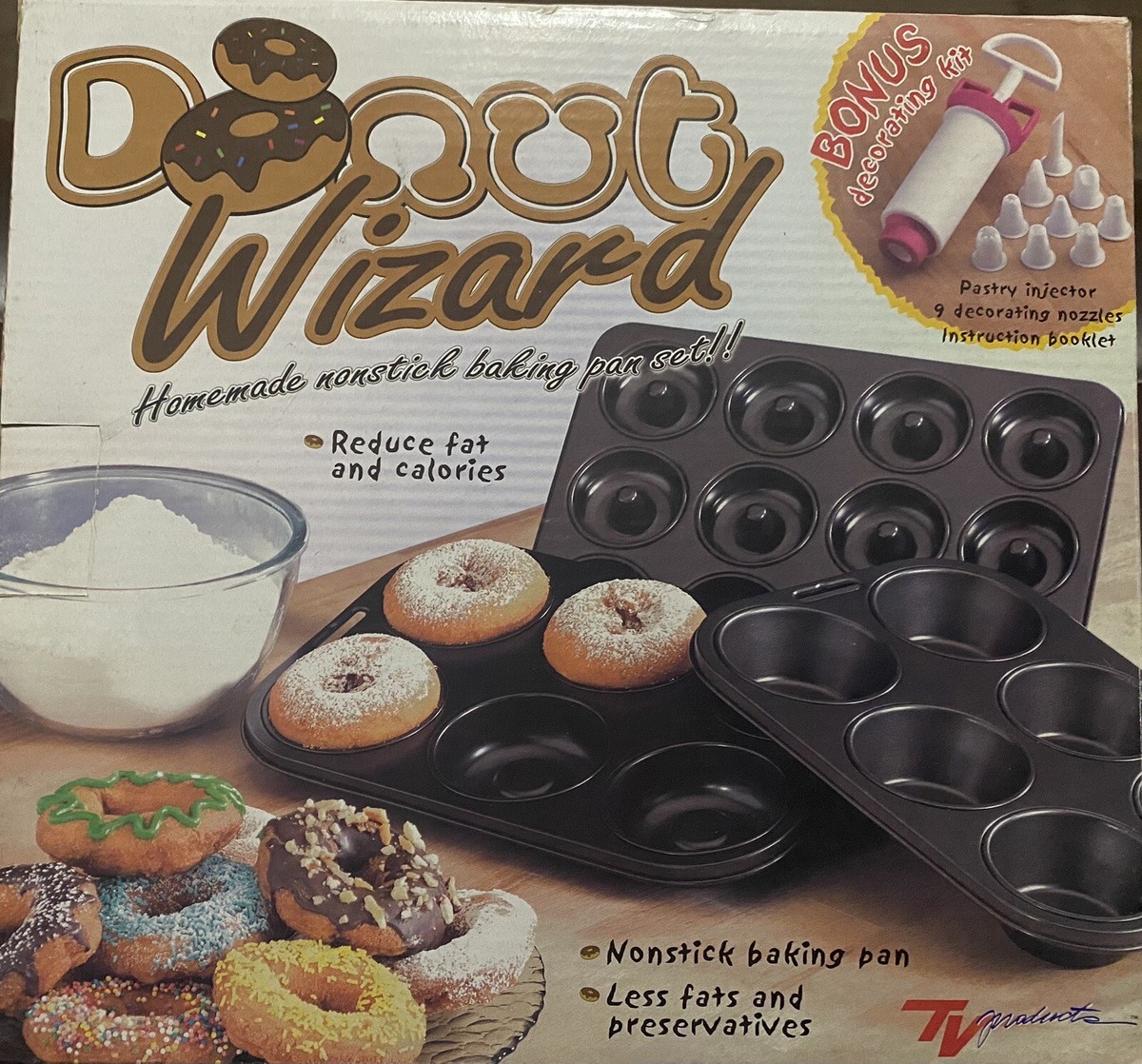 Donut Wizard Donut Baking Pan Set and Pastery Injector Open Box