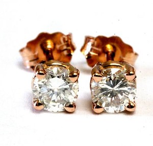 New 14k rose gold .71ct round diamond 4 prong stud earrings SI3 I 0.99g
