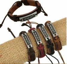 Inspiration Men's Leather Bracelet WWJD Charm Leather Bangle Wristband Bracelet