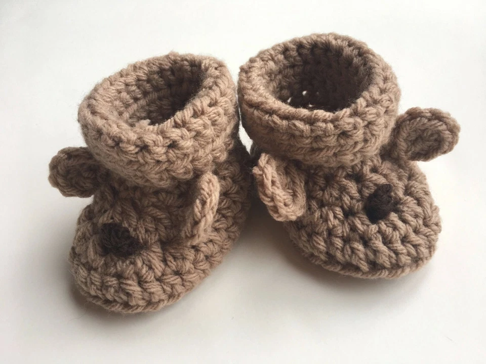 Bebé Crochet Botines Bebé Animal Botines Oso Zapatos Perro Botas Marrón 3-6 con Corbatas Foto 4 de 4