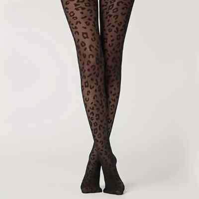 Women Elegant Sheer High Waist Tights with Chic Leopard Print, Sexy Pantyhose