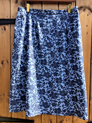 Cotswold Collection knielanger Rock blau Blumenmuster Größe 16 komplett gefüttert Damen