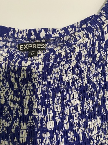 Express Damenkleid blau Blumenmuster kalte Schulter und zweiseitige Taschen Größe XS - Bild 3 von 10