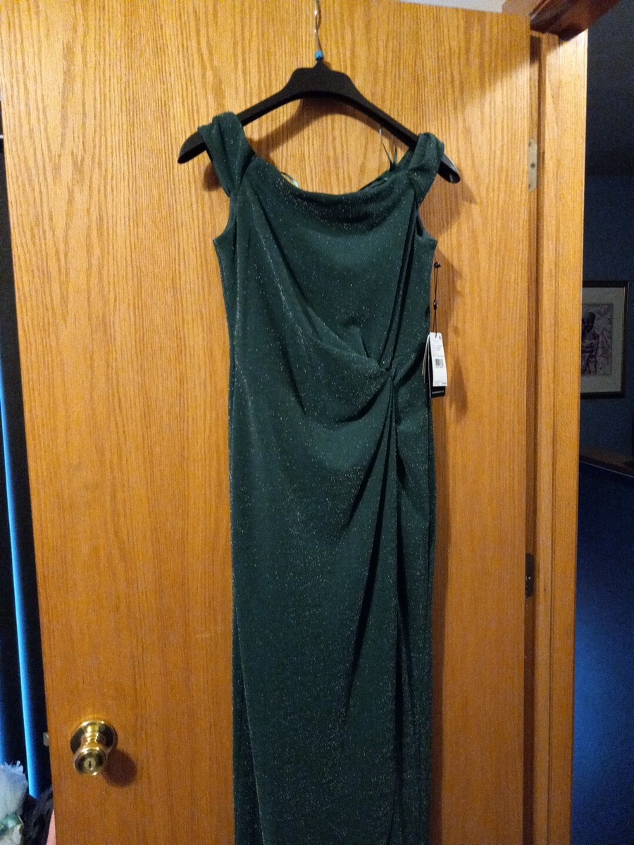 Adrianna Papell Metallic Jersey Column Gown Hunter Green Size 4