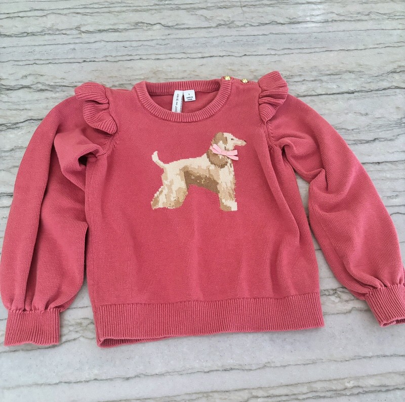 Janie and Jack Girls Mauve Pink Dog Ruffle Sweater Size 5