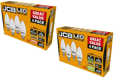 4 / 8 / 12 JCB LED KERZE Glühbirnen SES E14 oder B22 6W = 40W 3000k WARMWEISS