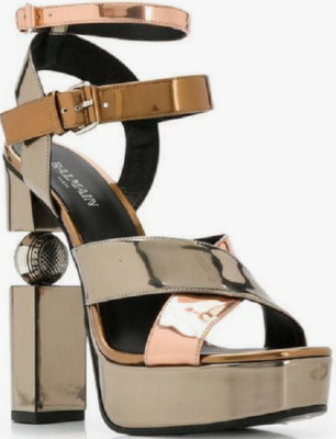 【関税&送料込み】Balmain Sandals New BALMAIN $1350 Metallic Patent Crested Sphere Platform