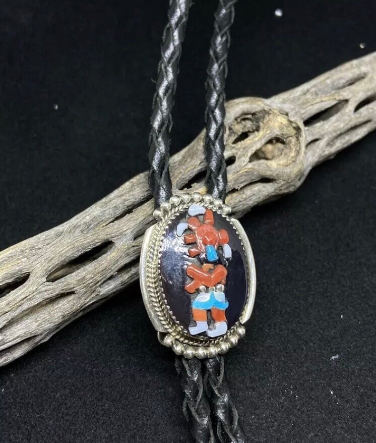Native American One Of The Most Unique Kachina Inlay Coral Sterling Silver Necklace Native American One Of The Most Unique Kachina Inlay Coral Sterling Silver Necklace