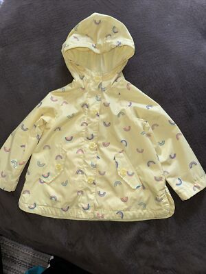 Oshkosh Girls Toddler Rainbow Raincoat Jacket Yellow Lined 3T