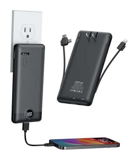 10000mAh Slim Black Portable Charger with Built-in Wall Plug for On-the-Go Convenience-image