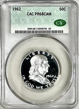 1962 PROOF FRANKLIN HALF DOLLAR CAC PF68 CAMEO