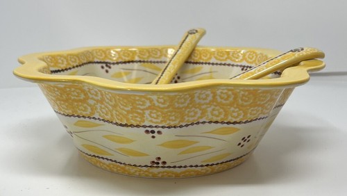 Temptations by Tara Old World Yellow 3 Qt Salad Serving Bowl & Tongs - Picture 2 of 8