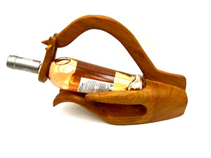 Carved Teak Wood Sculptural Hand Shaped Wine Bottle Holder