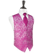 Luxury Satin Paisley Tuxedo Vest and Neck Tie in Shades of Pink
