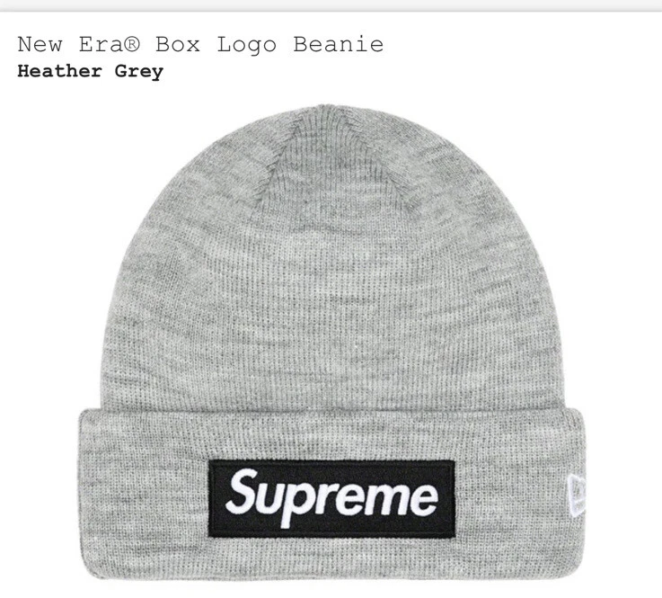 Boîte Supreme New Era logo Beanie Heather gris FW22 flambant neuf