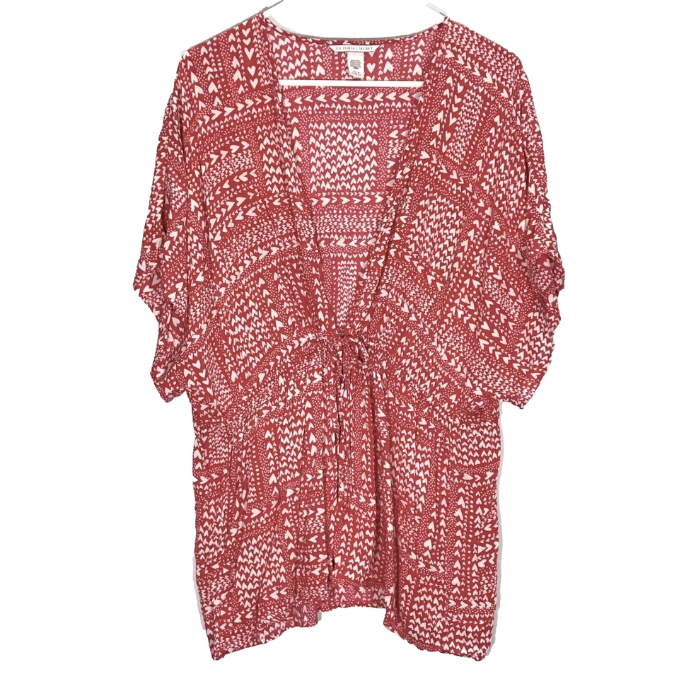 Victorias Secret Womens One Size Red White Hearts Tie Waist Kimono Cover Up Robe Foto 4 de 4