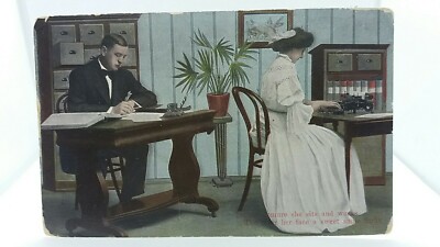 Vintage Postkarte Büroarbeit Anfang des 20. Jahrhunderts, veröffentlicht 1912