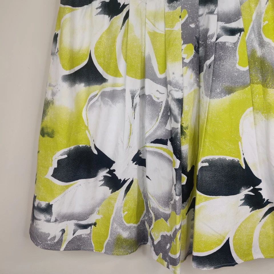 Falda Worthington 8 Mujer Plisada Midi Floral Chartreuse Negro Blanco Algodón Foto 3 de 4