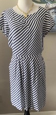 J. Crew Dress Blue & White Striped Short Sleeves W/Pockets Size 2 Coastal