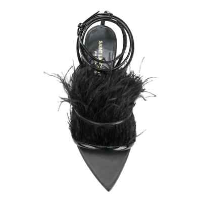 Saint Laurent Era Ostrich Feather Ankle Wrap Sandals Size 39 EUC in box 