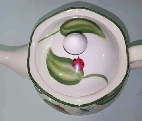 Harry & David Porcelain Teapot & 3 Cups 3 Spoons Ladybug Floral Vintage - Picture 3 of 23