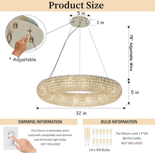 14-Light 31W Glam Empire Crystal Chandelier Soft Gold Wagon Wheel - Picture 3 of 7