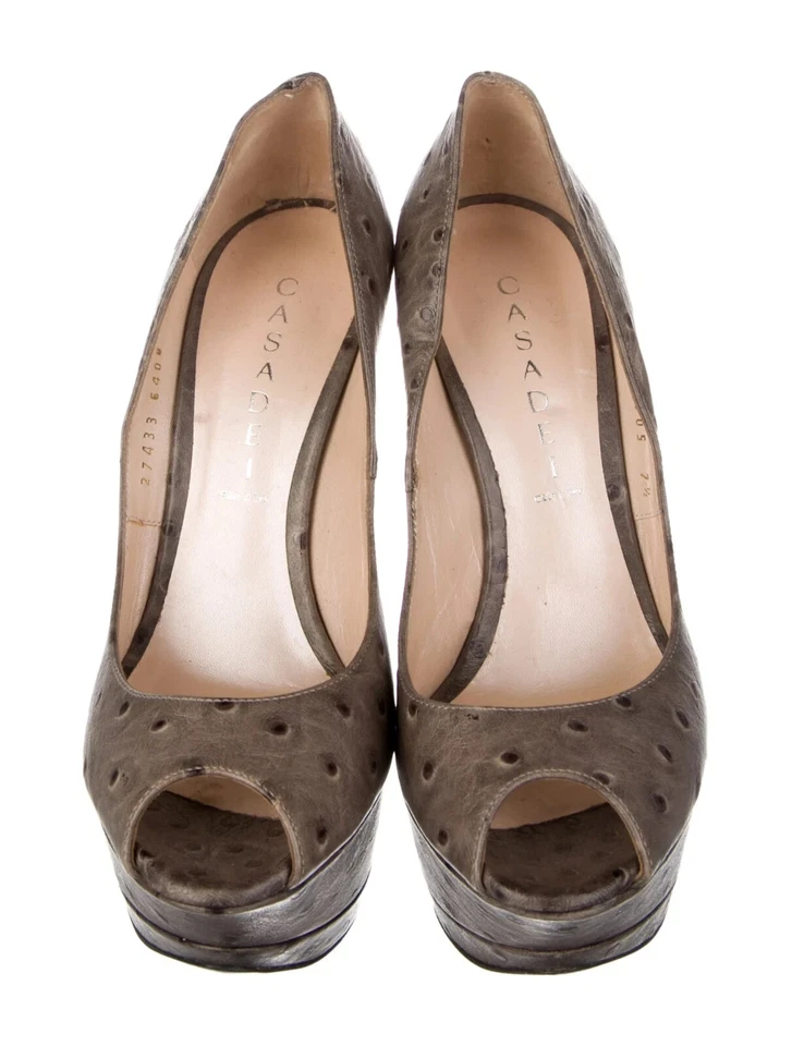 Zapatos de salón Casadei con plataforma para mujer talla 7,5 cuero gris estampado animal peep-toes stiletto Foto 3 de 4