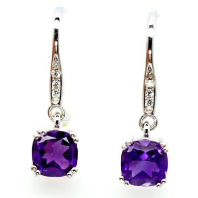 Silber Ohrringe Amethyst echt natürlich abgebaut Edelsteine massiv Sterling Tropfen Design