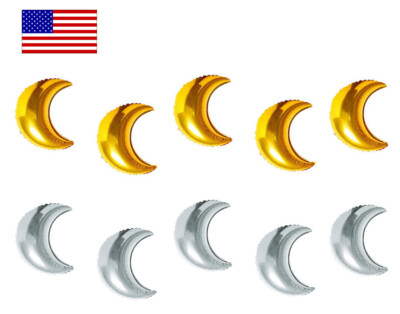 Crescent Moon Shaped Mylar Foil Balloons (9 inch, 10 Pack)