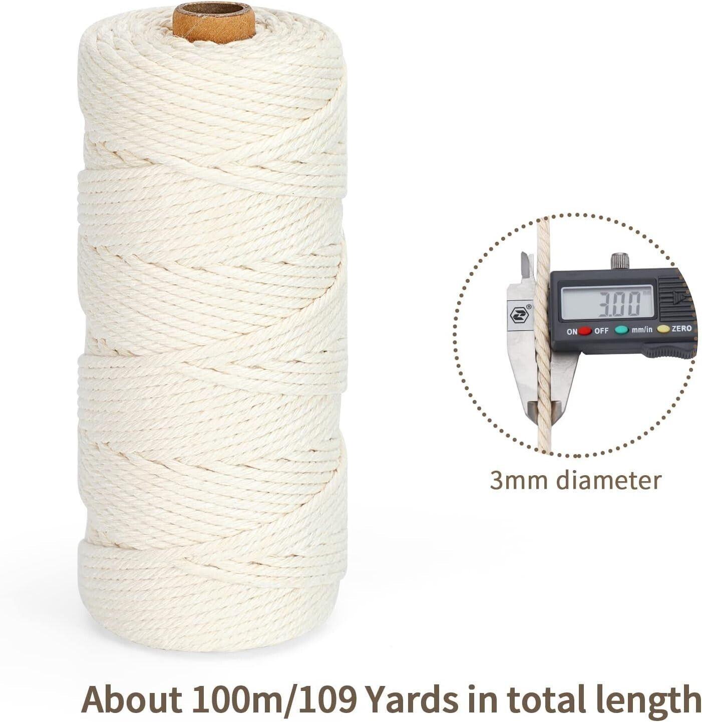 328ft 3mm Cotton Rope Macrame Cord Twisted Braided String Dream Catcher Crafts