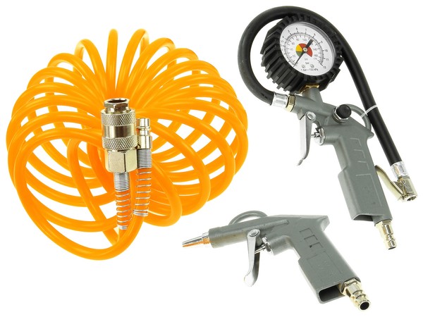 Druckluft Ausblaspistole 5M Spiralschlauch ReifenfüLler Universal Kfz Set 3-Tlg.-image
