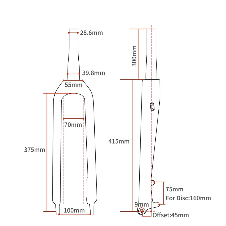 Universell MTB Kohlefaser Gabel Mountainbike Scheibenbremse Fahrrad Harte Gabel - Bild 3 von 4