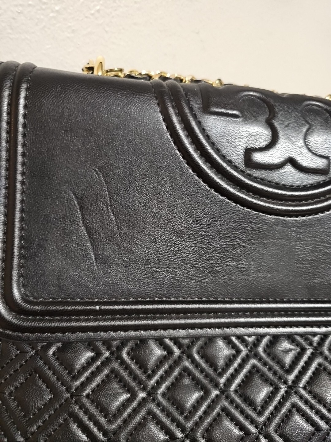 Beautiful Tory Burch Black Quilted Leather Large Fleming Shoulder Crossbody Bag