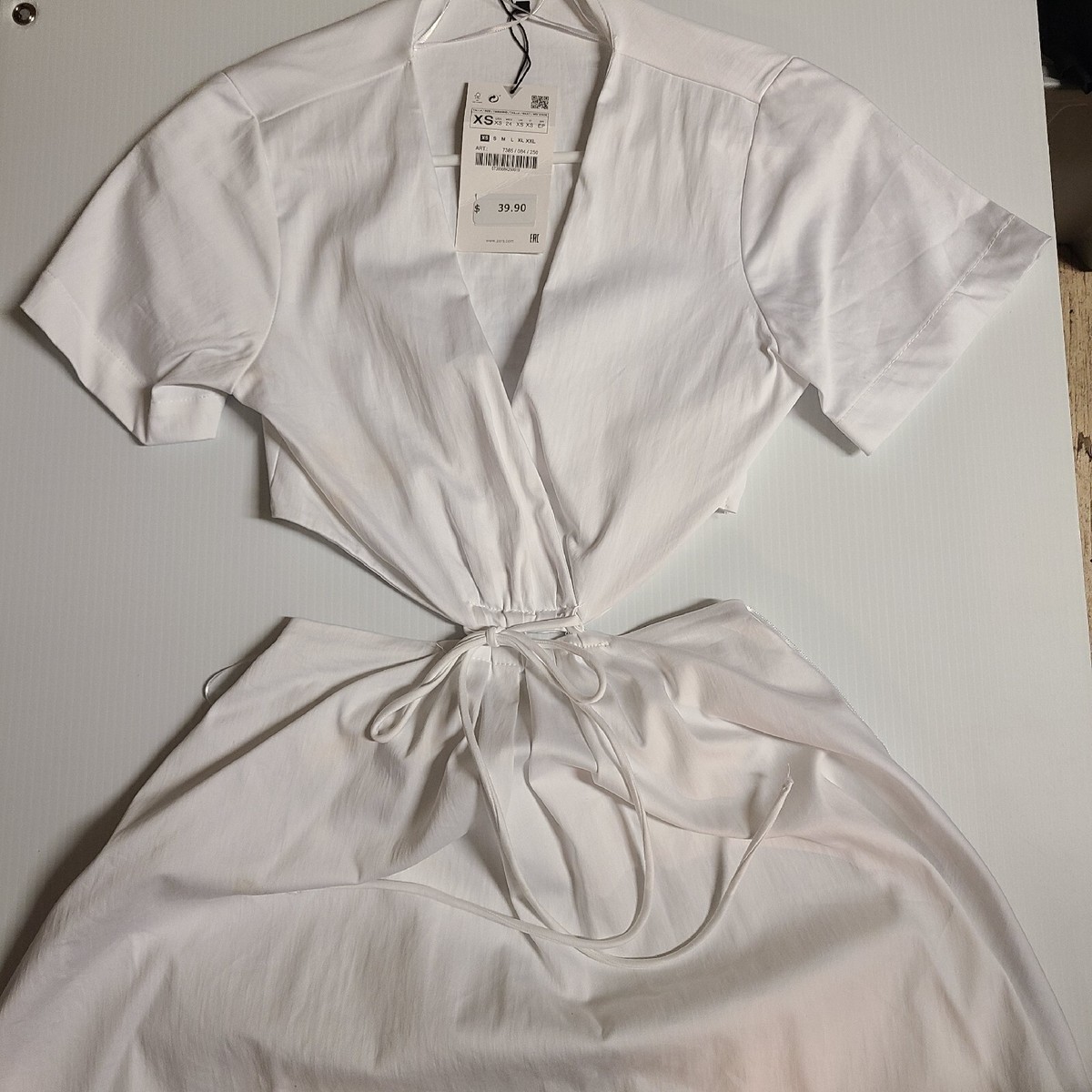NWT Zara Woman's Cut Out Poplin Dress White Size xs 7385/084