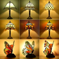 Tiffany Table Lamp Stained Glass Desk Bedside H14" D8" Accent Lamp Bedroom Home