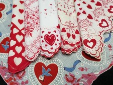 6 Vintage Handkerchief Hankie ALL Valentine's Day Prints 50s Estate Lot Antique