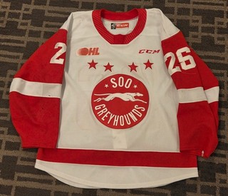 Soo Greyhounds 22 23 OHL Game Worn Used Jersey #26 Mignosa Photo Matched