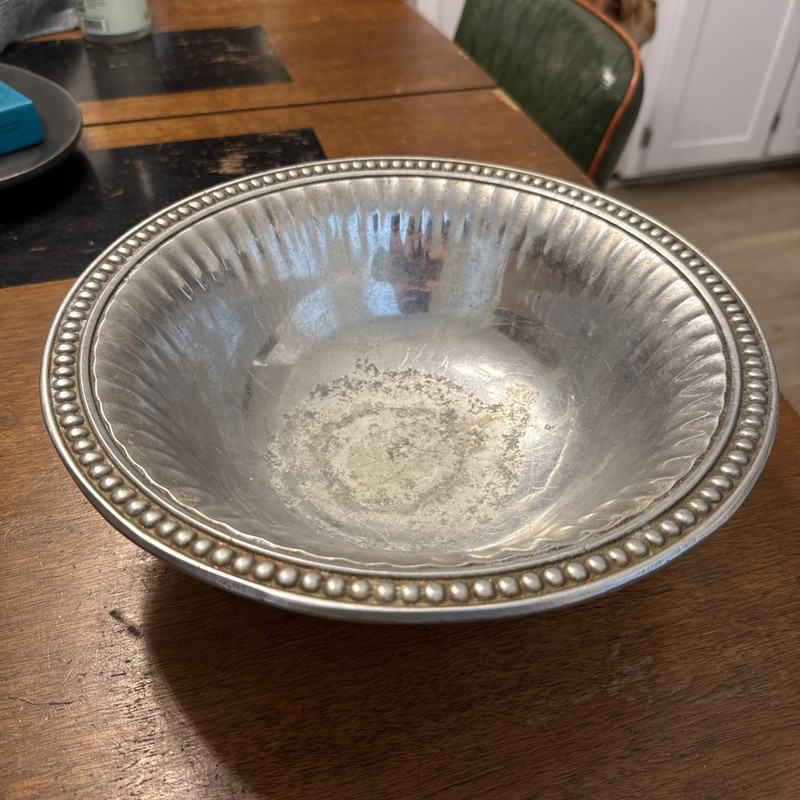 Wilton Armetale Pewter Flutes and Pearls Round Salad Serving Bowl 11.75”