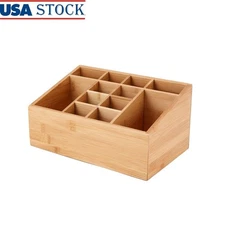 Bamboo Bathroom Organizer 12 Compartment Storage Basket Eco Friendly Decor New
