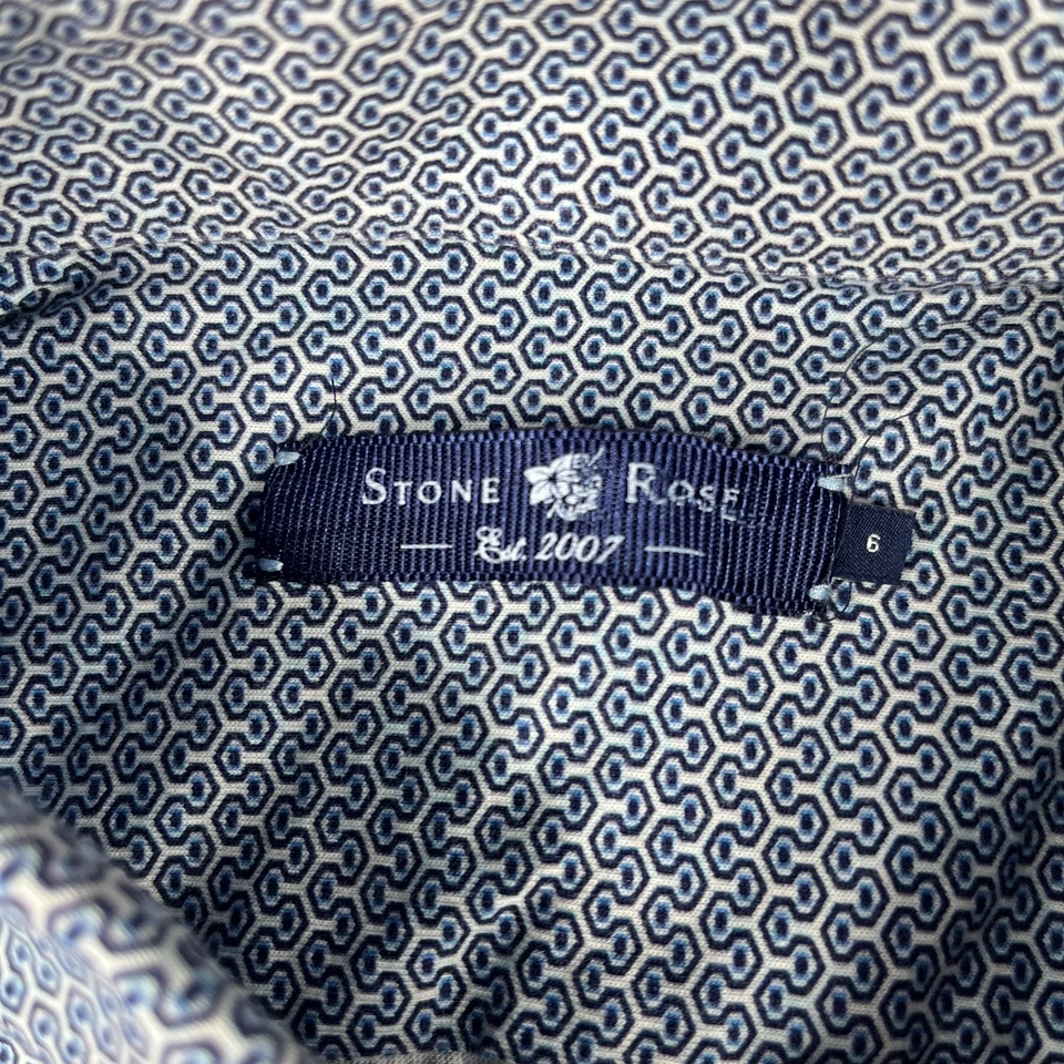 Stone Rose Size 6 Shirt Blue Geometric Casual Button Up Short Sleeve Mens - Image 4 of 4