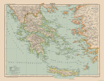 Historic Map - Greece - Schrader 1908 - Vintage Wall Art