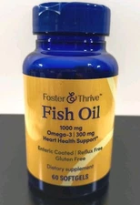 Fish Oil 1000mg, by Foster & Thrive, 60 Soft Gells, New Item, Expires 11/2027