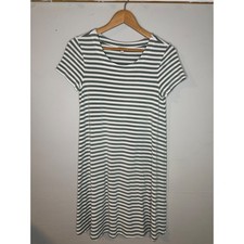 Talbots Petite Dress P Striped Green White Cotton T Shirt Mini Casual