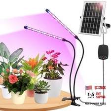 Solar Grow Lights with Batteries, 2 Heads Clip Plant Growing Lamp with Red